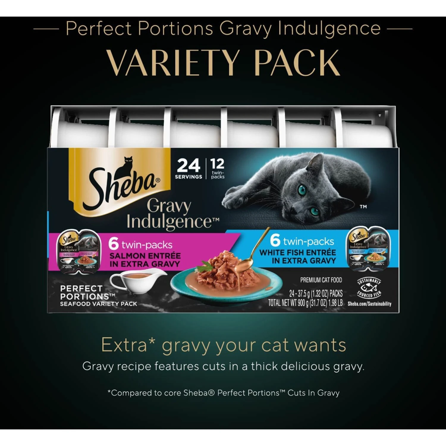Sheba Gravy Indulgence Salmon & White Fish In Gravy Variety Pack Grain-Free Adult Wet Cat Food, 2.64-oz Can, Case Of 12 3 Sheba Gravy Indulgence Salmon & White Fish In Gravy Variety Pack Grain-Free Adult Wet Cat Food, 2.64-oz Can, Case Of 12 - Image 3