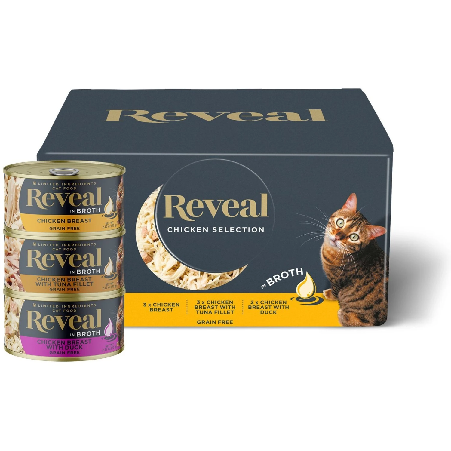 Reveal Natural Chicken In Broth Variety Pack Grain-Free Wet Cat Food, 2.47-oz Can, Case Of 8 1 Reveal Natural Chicken In Broth Variety Pack Grain-Free Wet Cat Food, 2.47-oz Can, Case Of 8
