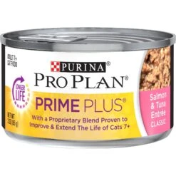 Purina Pro Plan Prime Plus Adult 7+ Salmon & Tuna Entree Classic Canned Cat Food, 3-oz Can, Case Of 24