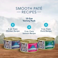 Blue Buffalo Wilderness Pate Variety Pack Duck, Chicken & Salmon Grain-Free Cat Canned Food -Wellness Sales 114186 PT2. AC SS1800 V1689356975