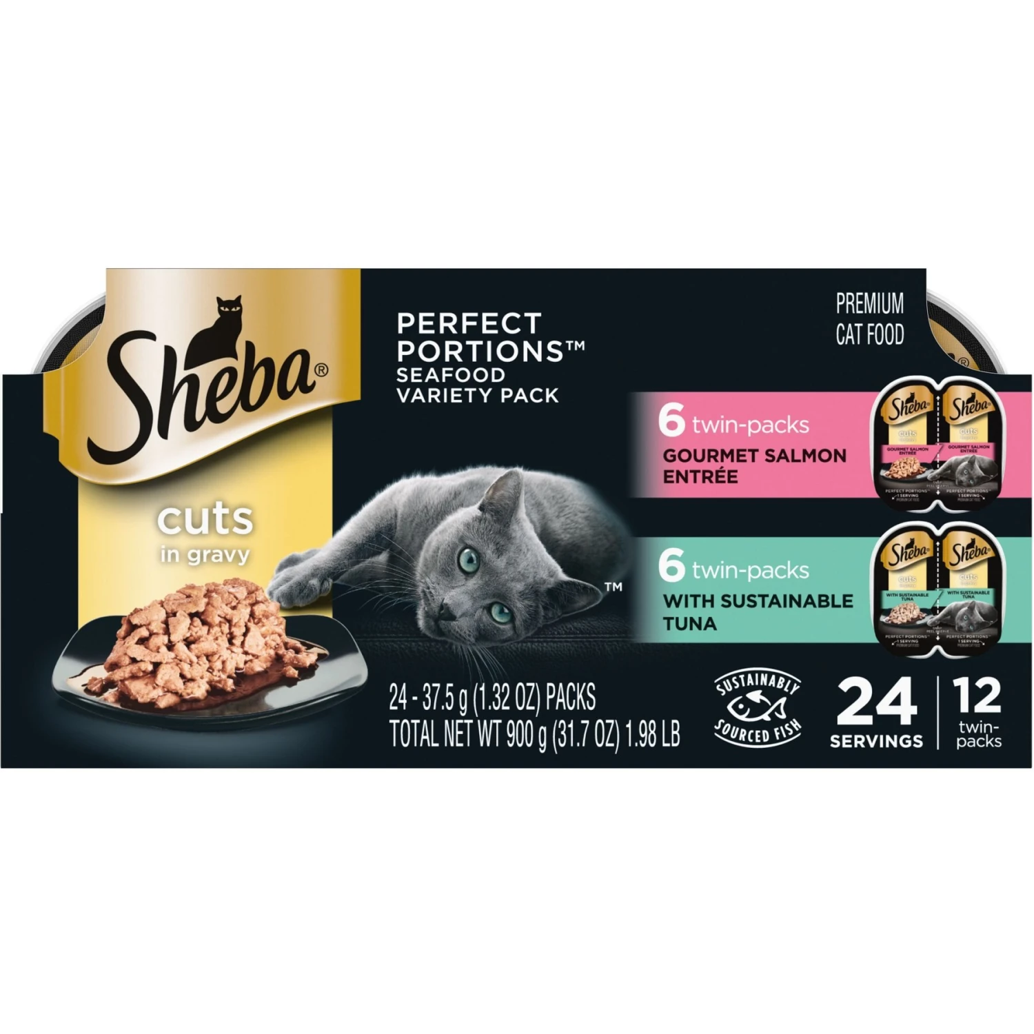 Sheba Perfect Portions Grain-Free Salmon & Sustainable Tuna Cuts In Gravy Entree Variety Pack Adult Wet Cat Food Trays 1 Sheba Perfect Portions Grain-Free Salmon & Sustainable Tuna Cuts In Gravy Entree Variety Pack Adult Wet Cat Food Trays