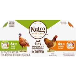 Nutro Perfect Portions Grain-Free Real Turkey & Real Chicken Cuts In Gravy Recipe Variety Pack Adult Wet Cat Food Trays
