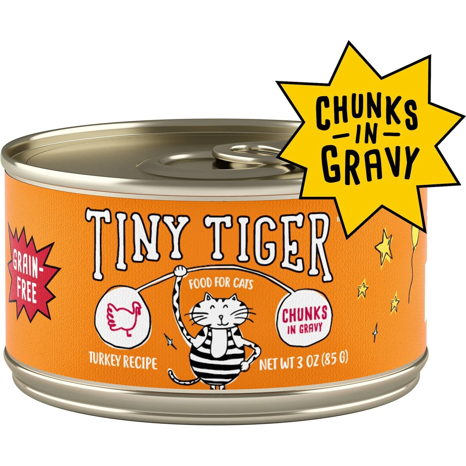 Tiny Tiger Chunks In Gravy Turkey Recipe Grain-Free Canned Cat Food 1 Tiny Tiger Chunks In Gravy Turkey Recipe Grain-Free Canned Cat Food