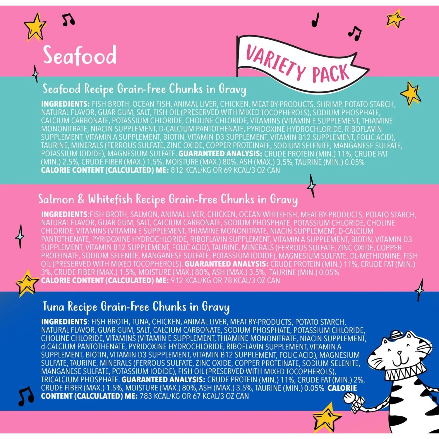 Tiny Tiger Chunks In Gravy Seafood Recipes Variety Pack Grain-Free Canned Cat Food 6 Tiny Tiger Chunks In Gravy Seafood Recipes Variety Pack Grain-Free Canned Cat Food - Image 6