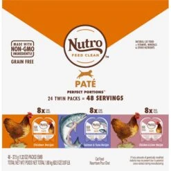 Nutro Perfect Portions Grain-Free Variety Pack Chicken, Salmon & Tuna, Chicken & Liver Pate Recipe Adult Wet Cat Food Trays