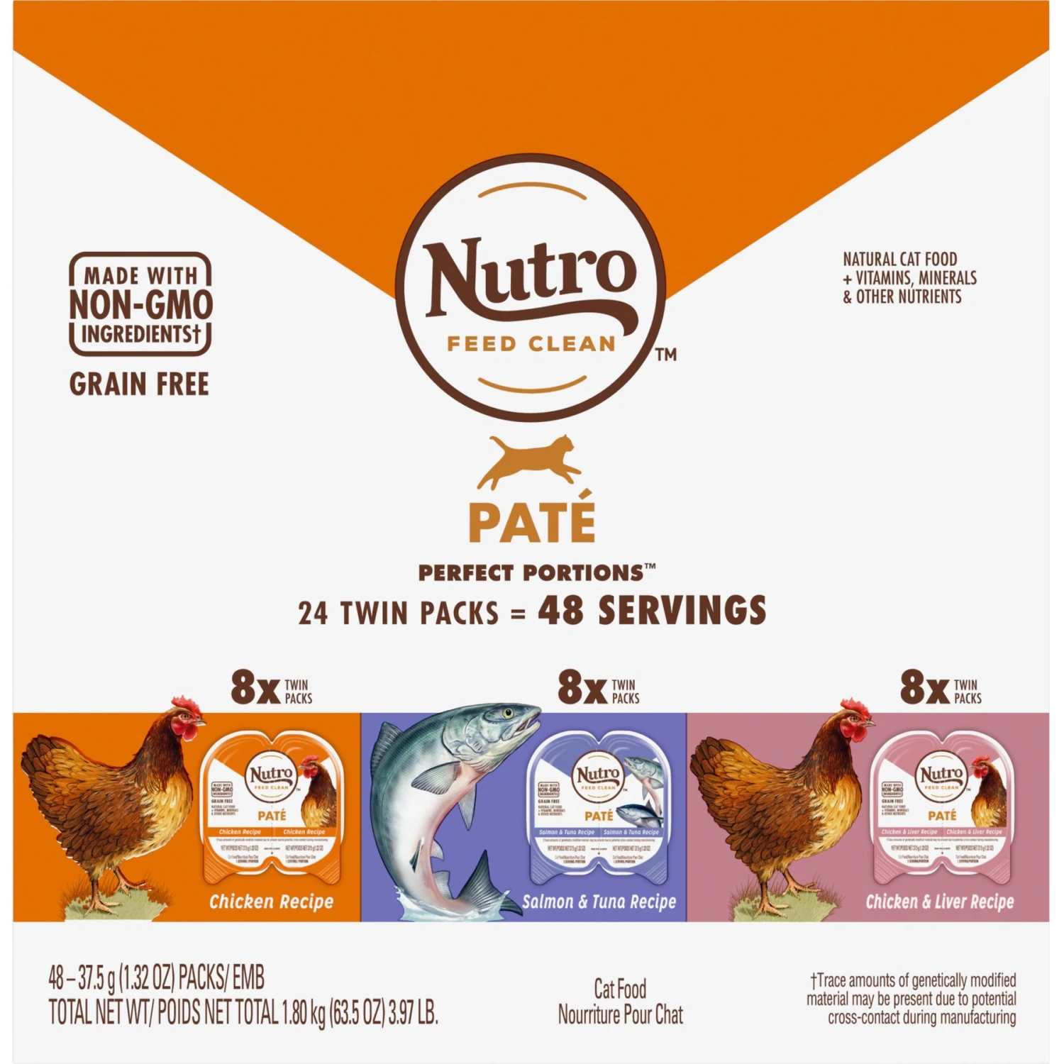 Nutro Perfect Portions Grain-Free Variety Pack Chicken, Salmon & Tuna, Chicken & Liver Pate Recipe Adult Wet Cat Food Trays 1 Nutro Perfect Portions Grain-Free Variety Pack Chicken, Salmon & Tuna, Chicken & Liver Pate Recipe Adult Wet Cat Food Trays