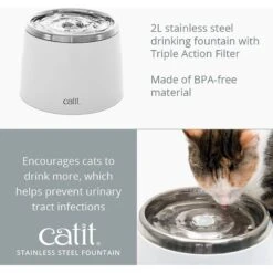 Catit Fresh & Clear Stainless Steel Top Cat Fountain, 64-oz -Wellness Sales 191608 PT2. AC SS1800 V1628096472