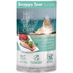 Snappy Tom Naturals Tuna Temptations With Salmon Cat Food Pouches, 3.5-oz, Case Of 12