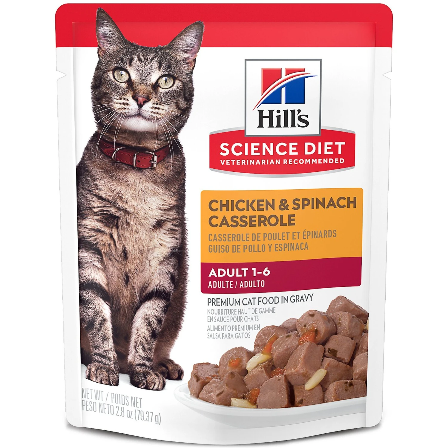 Hill's Science Diet Adult Chicken & Spinach Casserole Recipe Cat Food, 2.8-oz Pouch, Case Of 24 1 Hill's Science Diet Adult Chicken & Spinach Casserole Recipe Cat Food, 2.8-oz Pouch, Case Of 24