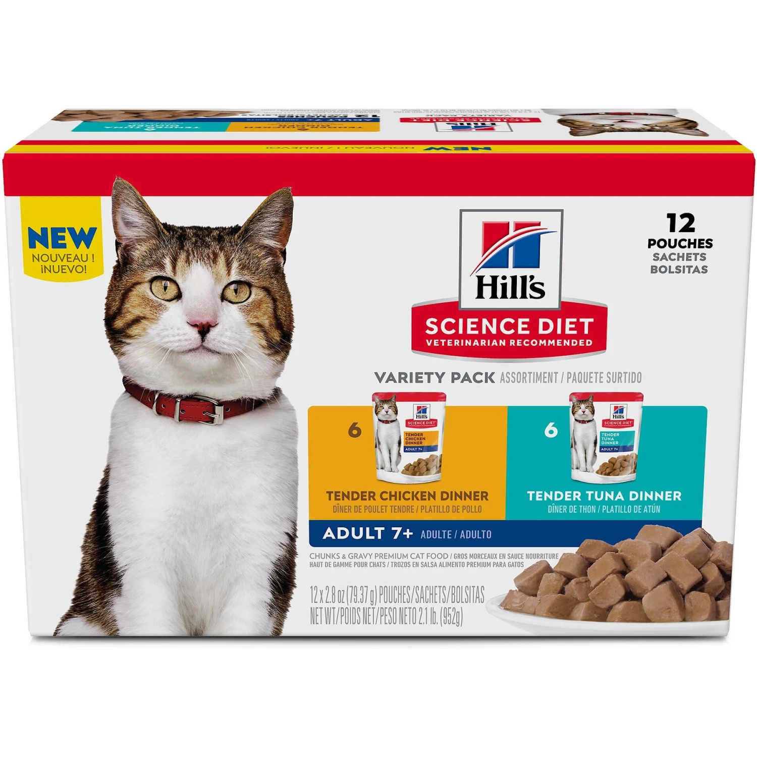 Hill's Science Diet Adult 7+ Tender Dinner Variety Pack Cat Food, 2.8-oz Pouch, Case Of 12 1 Hill's Science Diet Adult 7+ Tender Dinner Variety Pack Cat Food, 2.8-oz Pouch, Case Of 12