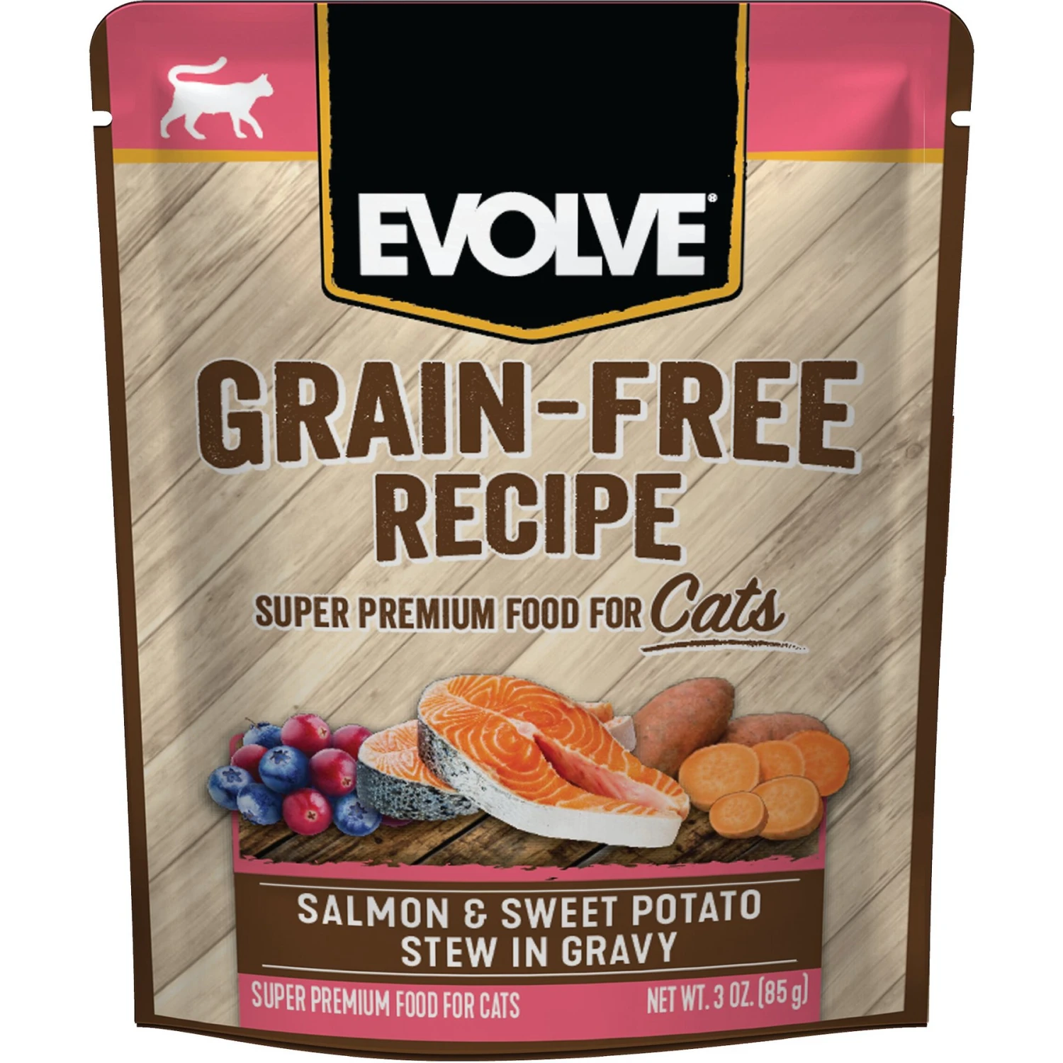 Evolve Salmon & Sweet Potato Stew In Gravy Grain-Free Wet Pouch Cat Food, 3-oz Pouch, Case Of 24 1 Evolve Salmon & Sweet Potato Stew In Gravy Grain-Free Wet Pouch Cat Food, 3-oz Pouch, Case Of 24