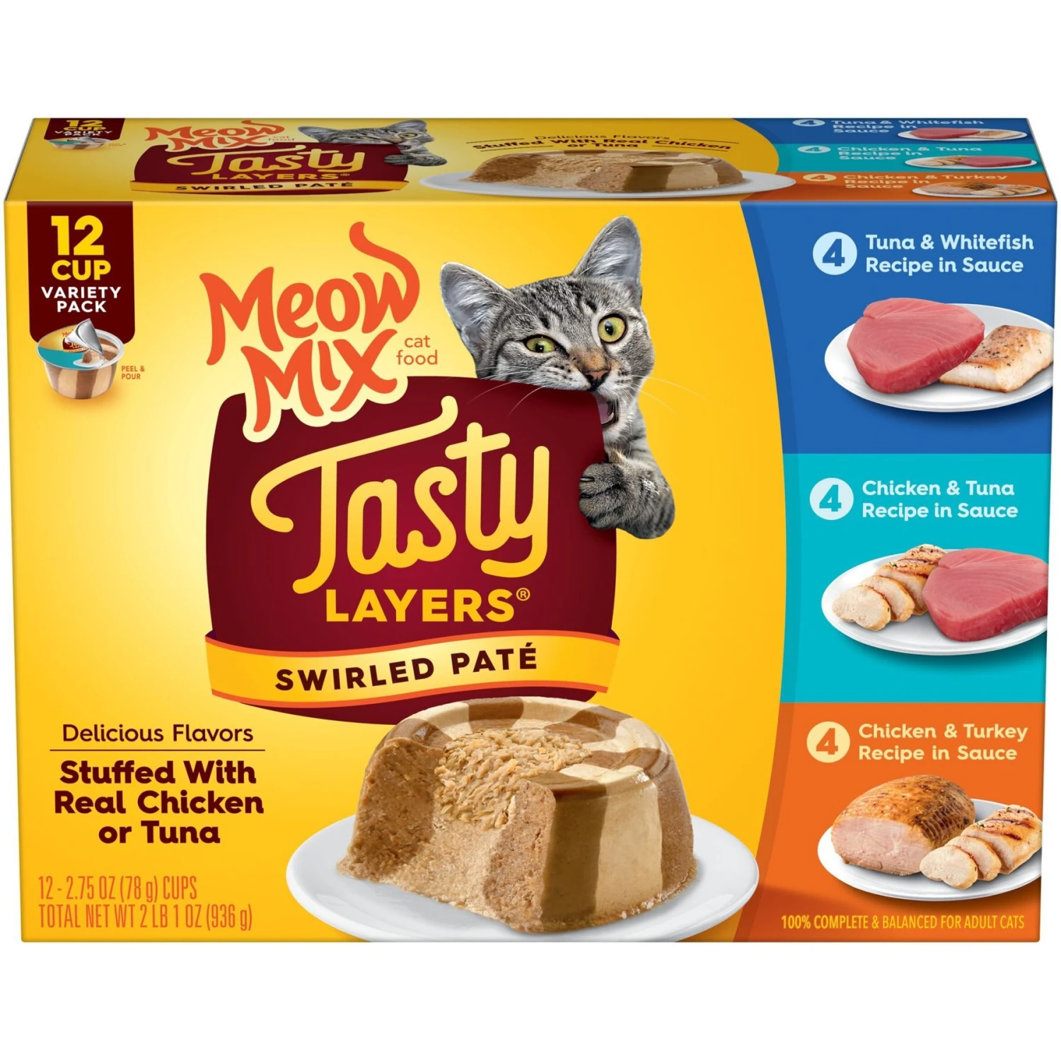Meow Mix Tasty Layers Variety Pack Swirled Paté Cat Food, 2.75-oz Can, Case Of 12 1 Meow Mix Tasty Layers Variety Pack Swirled Paté Cat Food, 2.75-oz Can, Case Of 12