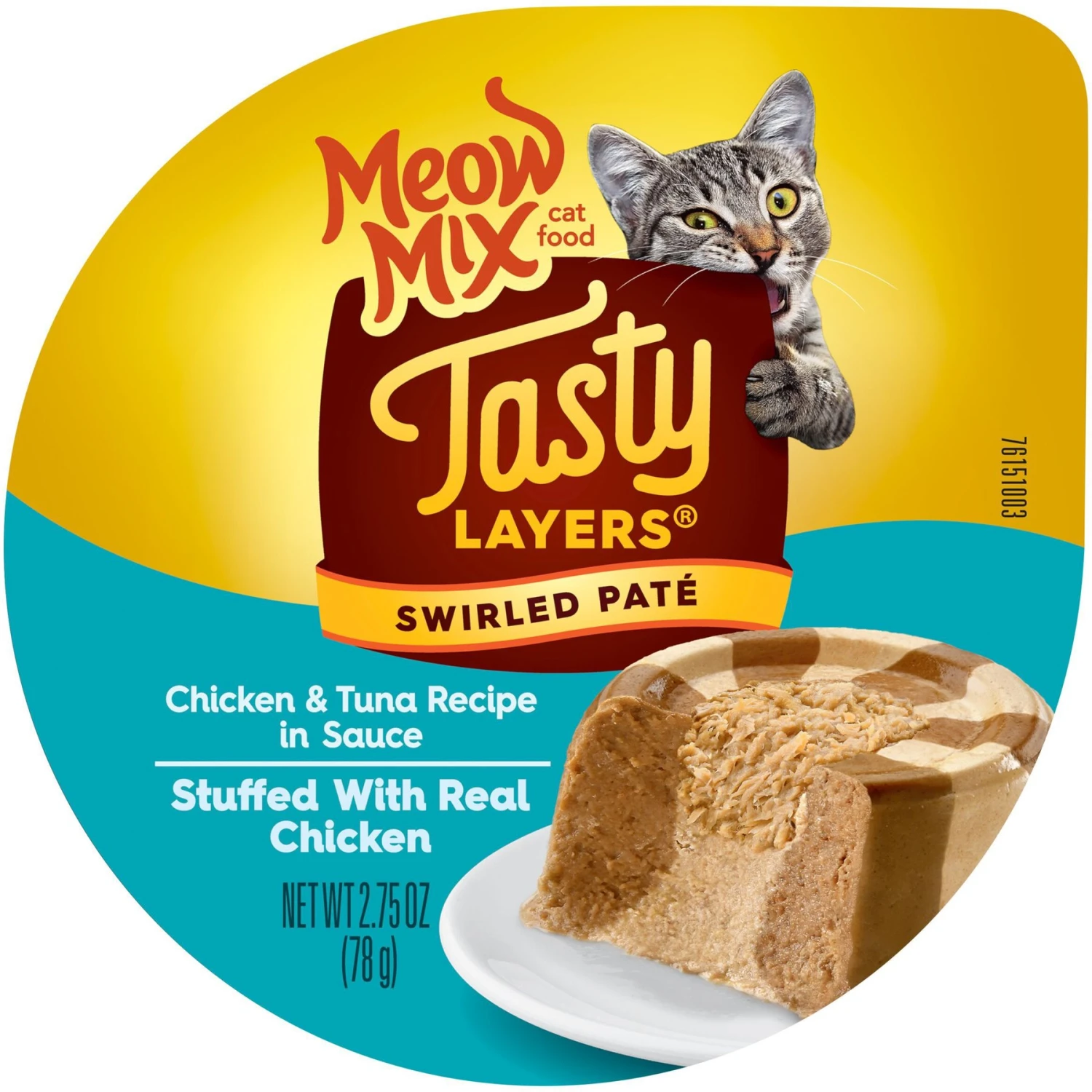 Meow Mix Tasty Layers Chicken & Tuna Recipe Stuffed With Real Chicken Swirled Paté Cat Food, 2.75-oz Can, Case Of 12 1 Meow Mix Tasty Layers Chicken & Tuna Recipe Stuffed With Real Chicken Swirled Paté Cat Food, 2.75-oz Can, Case Of 12