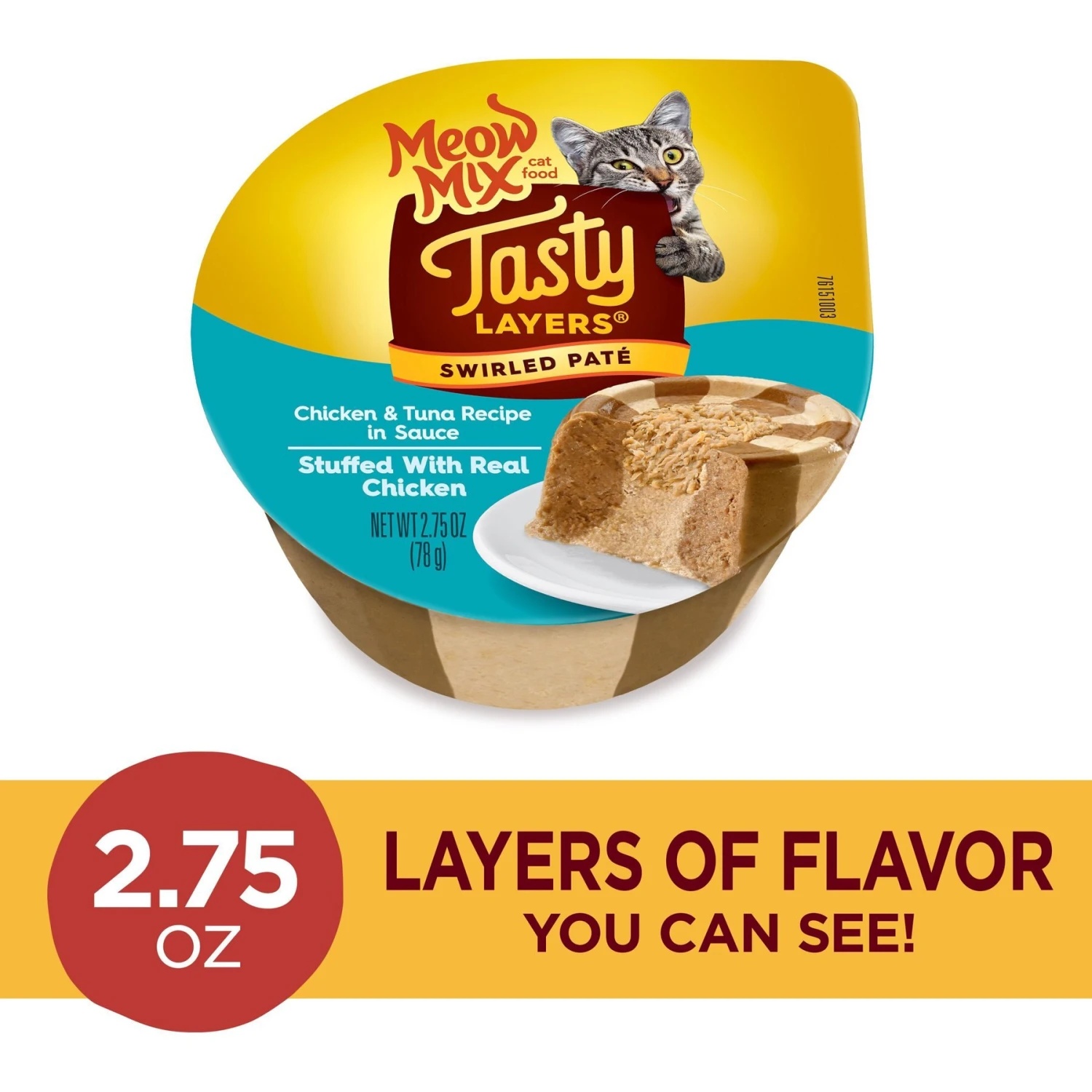 Meow Mix Tasty Layers Chicken & Tuna Recipe Stuffed With Real Chicken Swirled Paté Cat Food, 2.75-oz Can, Case Of 12 2 Meow Mix Tasty Layers Chicken & Tuna Recipe Stuffed With Real Chicken Swirled Paté Cat Food, 2.75-oz Can, Case Of 12 - Image 2