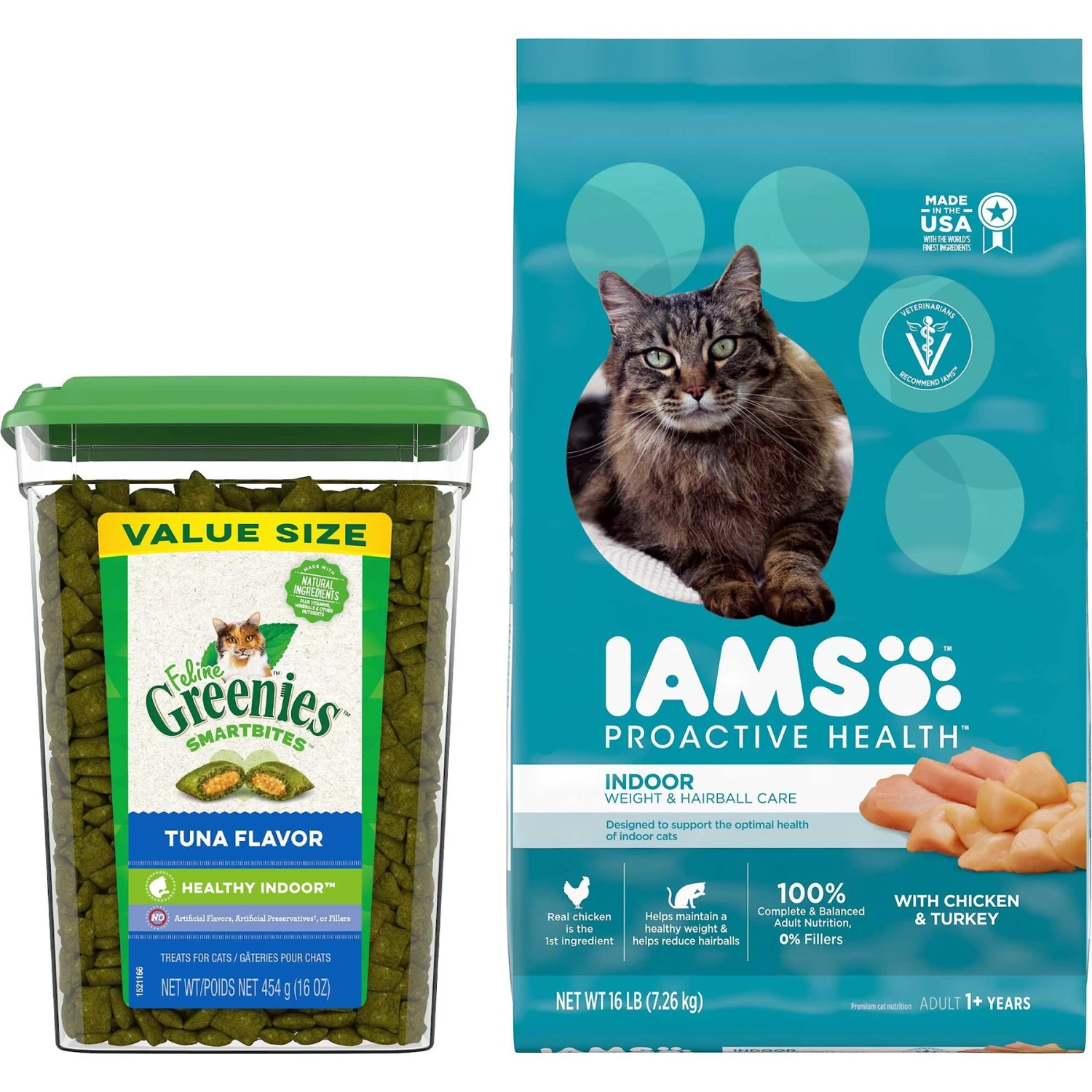 Iams ProActive Health Indoor Weight & Hairball Care Adult Dry Cat Food & Greenies Feline SmartBites Healthy Indoor Natural Tuna Flavor Soft & Crunchy Adult Cat Treats 1 Iams ProActive Health Indoor Weight & Hairball Care Adult Dry Cat Food & Greenies Feline SmartBites Healthy Indoor Natural Tuna Flavor Soft & Crunchy Adult Cat Treats