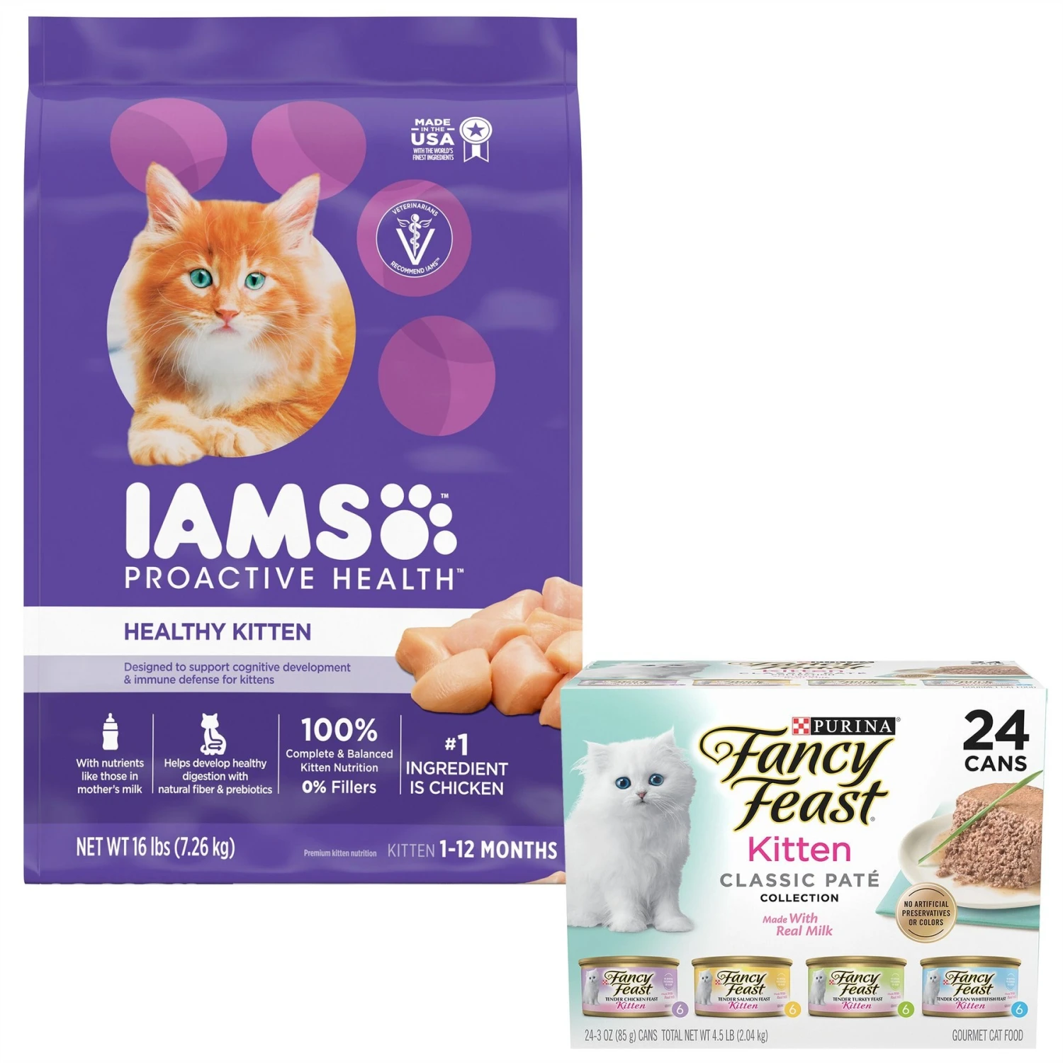 Iams ProActive Health Kitten Dry Cat Food & Fancy Feast Tender Feast Variety Pack Canned Kitten Food 1 Iams ProActive Health Kitten Dry Cat Food & Fancy Feast Tender Feast Variety Pack Canned Kitten Food