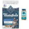 Blue Buffalo Tastefuls Chicken Indoor Natural Adult Dry Cat Food & Blue Buffalo Bursts With Savory Seafood Cat Treats
