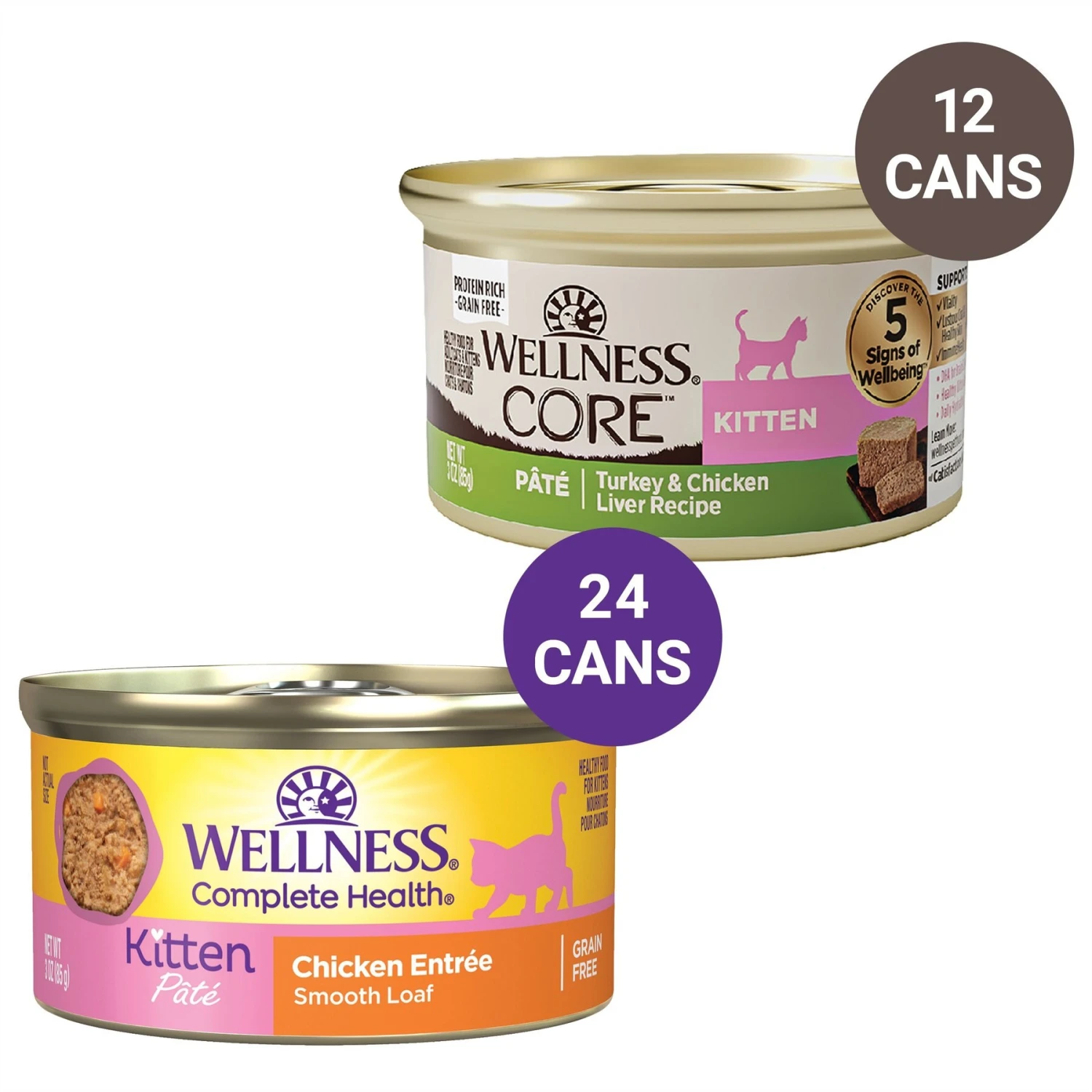 Wellness Complete Health Kitten Chicken Entree Recipe Natural Canned Cat Food & Wellness CORE Natural Grain-Free Turkey & Chicken Liver Pate Canned Kitten Food 1 Wellness Complete Health Kitten Chicken Entree Recipe Natural Canned Cat Food & Wellness CORE Natural Grain-Free Turkey & Chicken Liver Pate Canned Kitten Food