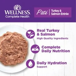 American Journey Pate Salmon Recipe Grain-Free Canned Cat Food, 3-oz Can, 24 Count & Wellness Complete Health Turkey & Salmon Formula Grain-Free Natural Canned Cat Food -Wellness Sales 297798 PT7. AC SS1800 V1694611530