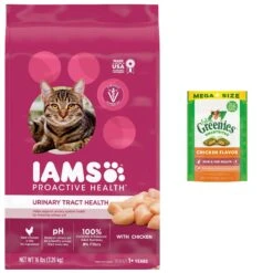 Iams ProActive Health Urinary Tract Health With Chicken Adult Dry Cat Food & Greenies Feline SmartBites Healthy Skin & Fur Natural Chicken Flavor Soft & Crunchy Adult Cat Treats