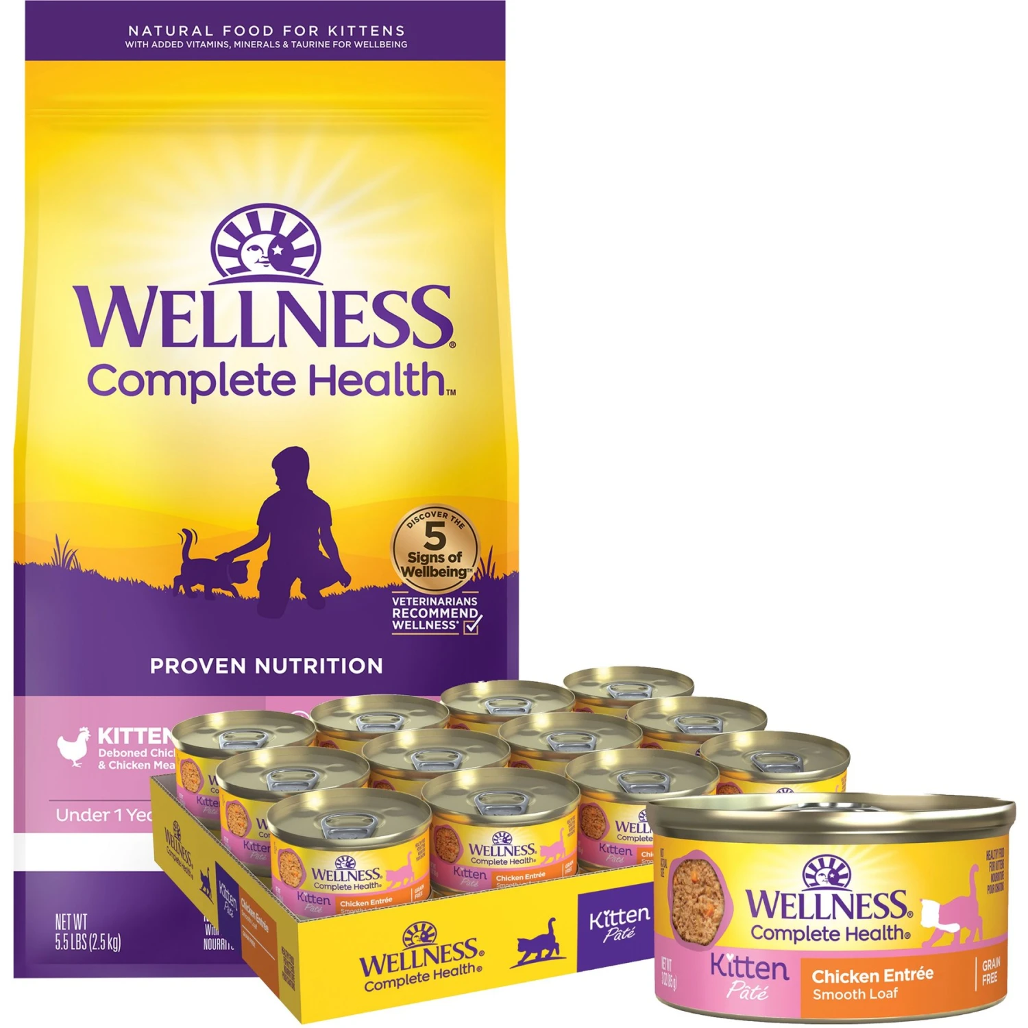 Wellness Complete Health Kitten Chicken Entree Recipe Natural Canned Cat Food & Wellness Complete Health Natural Grain-Free Deboned Chicken & Chicken Meal Dry Kitten Food 1 Wellness Complete Health Kitten Chicken Entree Recipe Natural Canned Cat Food & Wellness Complete Health Natural Grain-Free Deboned Chicken & Chicken Meal Dry Kitten Food