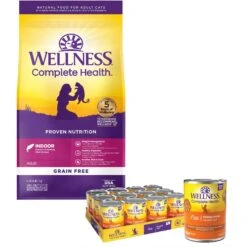 Wellness Complete Health Pate Chicken Entree Grain-Free Natural Canned Cat Food & Wellness Complete Health Natural Grain-Free Salmon & Herring Dry Cat Food