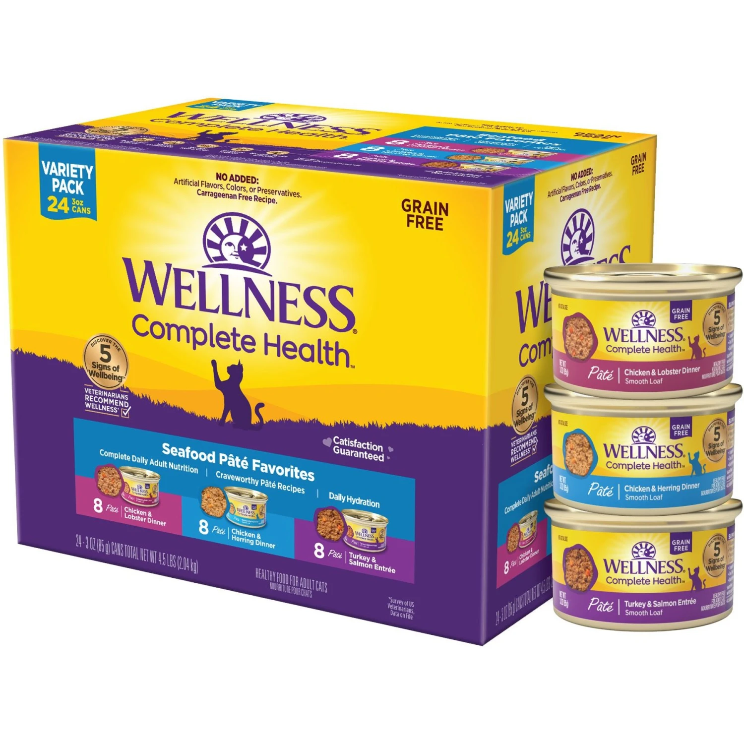 Wellness Seafood Pate Favorites Canned Cat Food, 3-oz, Case Of 24 & Wellness CORE Signature Selects Flaked Skipjack Tuna & Wild Salmon Entree In Broth Grain-Free Canned Cat Food 6 Wellness Seafood Pate Favorites Canned Cat Food, 3-oz, Case Of 24 & Wellness CORE Signature Selects Flaked Skipjack Tuna & Wild Salmon Entree In Broth Grain-Free Canned Cat Food - Image 6