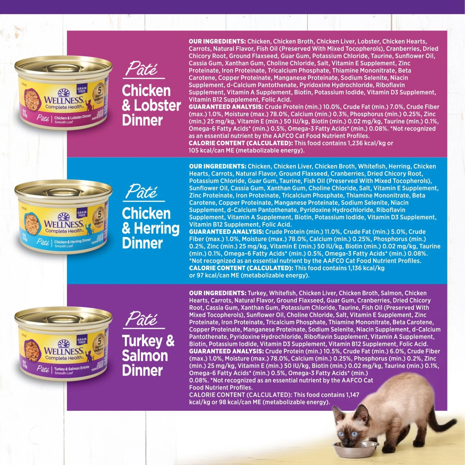 Wellness Seafood Pate Favorites Canned Cat Food, 3-oz, Case Of 24 & Wellness CORE Signature Selects Flaked Skipjack Tuna & Wild Salmon Entree In Broth Grain-Free Canned Cat Food 7 Wellness Seafood Pate Favorites Canned Cat Food, 3-oz, Case Of 24 & Wellness CORE Signature Selects Flaked Skipjack Tuna & Wild Salmon Entree In Broth Grain-Free Canned Cat Food - Image 7