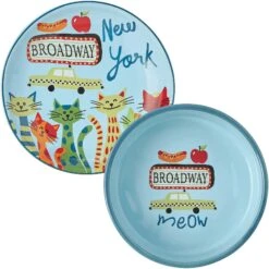 Frisco New York Non-skid Ceramic Cat Dish & Frisco New York Non-skid Ceramic Cat Bowl