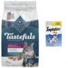 Blue Buffalo Tastefuls Hairball Control Natural Chicken & Brown Rice Recipe Adult 7+ Dry Cat Food & Temptations Indoor Care Chicken Flavor Soft & Crunchy Cat Treats