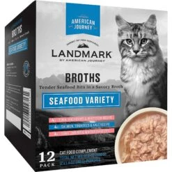 Fancy Feast Classic Seafood Feast Variety Pack Canned Cat Food & American Journey Landmark Broths Seafood Variety Pack Wet Cat Food Complement Pouches -Wellness Sales 353371 PT5. AC SS1800 V1639527687