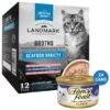 Fancy Feast Flaked Fish & Shrimp Feast Canned Cat Food & American Journey Landmark Broths Seafood Variety Pack Wet Cat Food Complement Pouches