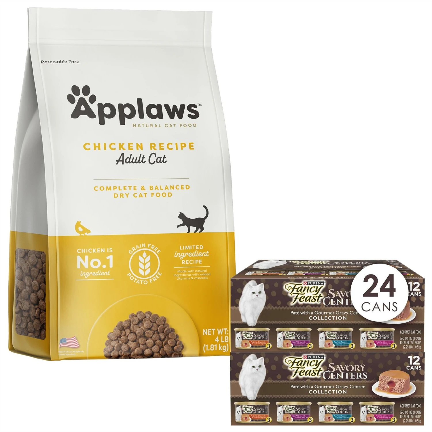 Applaws Adult Complete Chicken Recipe With Country Vegetables Grain-Free Dry Cat Food & Fancy Feast Savory Centers Variety Pack Canned Cat Food 1 Applaws Adult Complete Chicken Recipe With Country Vegetables Grain-Free Dry Cat Food & Fancy Feast Savory Centers Variety Pack Canned Cat Food