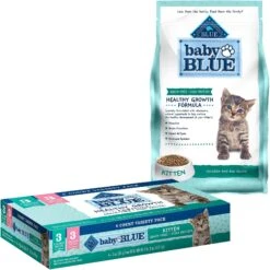 Blue Buffalo Baby Blue Healthy Growth Formula Grain-Free High Protein Chicken & Pea Recipe Kitten Dry Food & Blue Buffalo Baby Blue Healthy Growth Formula Grain-Free High Protein Variety Pack Kitten Wet Food, 3-oz Can, Case Of 6