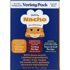 Made By Nacho Cuts In Gravy Recipes With Bone Broth Variety Pack Wet Cat Food & Made By Nacho Shredded & Diced Recipes With Homestyle Bone Broth Variety Pack Grain-Free Wet Cat Food -Wellness Sales 605798 PT6. AC SS1800 V1660143454