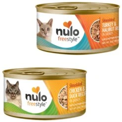 Nulo Freestyle Shredded Chicken & Duck In Gravy Grain-Free Canned Cat Food & Nulo Freestyle Shredded Turkey & Halibut In Gravy Grain-Free Canned Cat Food