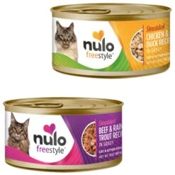 Nulo Freestyle Shredded Beef & Rainbow Trout In Gravy Grain-Free Canned Cat & Kitten Food & Nulo Freestyle Shredded Chicken & Duck In Gravy Grain-Free Canned Cat Food