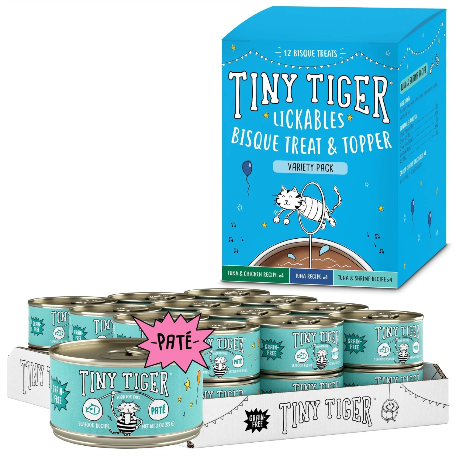 Tiny Tiger Pate Seafood Recipe Grain-Free Canned Cat Food & Tiny Tiger, Lickables, Variety Pack, Bisque Cat Treat & Topper 1 Tiny Tiger Pate Seafood Recipe Grain-Free Canned Cat Food & Tiny Tiger, Lickables, Variety Pack, Bisque Cat Treat & Topper
