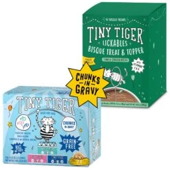 Tiny Tiger Chunks In Gravy Seafood Recipes Variety Pack Grain-Free Canned Cat Food & Tiny Tiger Lickables, Senior Formula, Tuna & Chicken Recipe, Bisque Cat Treat & Topper