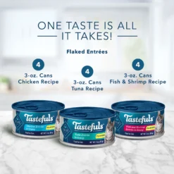 Blue Buffalo Tastefuls Salmon, Chicken, Ocean Fish & Tuna Entrées Variety Pack Pate Wet Cat Food, 3-oz Can, Case Of 12 & Blue Buffalo Tastefuls Tuna, Chicken, Fish & Shrimp Entrées Variety Pack Flaked Wet Cat Food -Wellness Sales 662622 PT7. AC SS1800 V1667326829