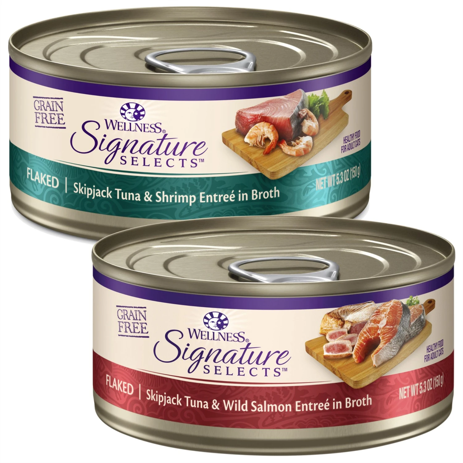 Wellness CORE Signature Selects Flaked Skipjack Tuna & Shrimp Entree In Broth Grain-Free Natural Canned Cat Food & Wellness CORE Signature Selects Flaked Skipjack Tuna & Wild Salmon Entree In Broth Grain-Free Canned Cat Food 1 Wellness CORE Signature Selects Flaked Skipjack Tuna & Shrimp Entree In Broth Grain-Free Natural Canned Cat Food & Wellness CORE Signature Selects Flaked Skipjack Tuna & Wild Salmon Entree In Broth Grain-Free Canned Cat Food