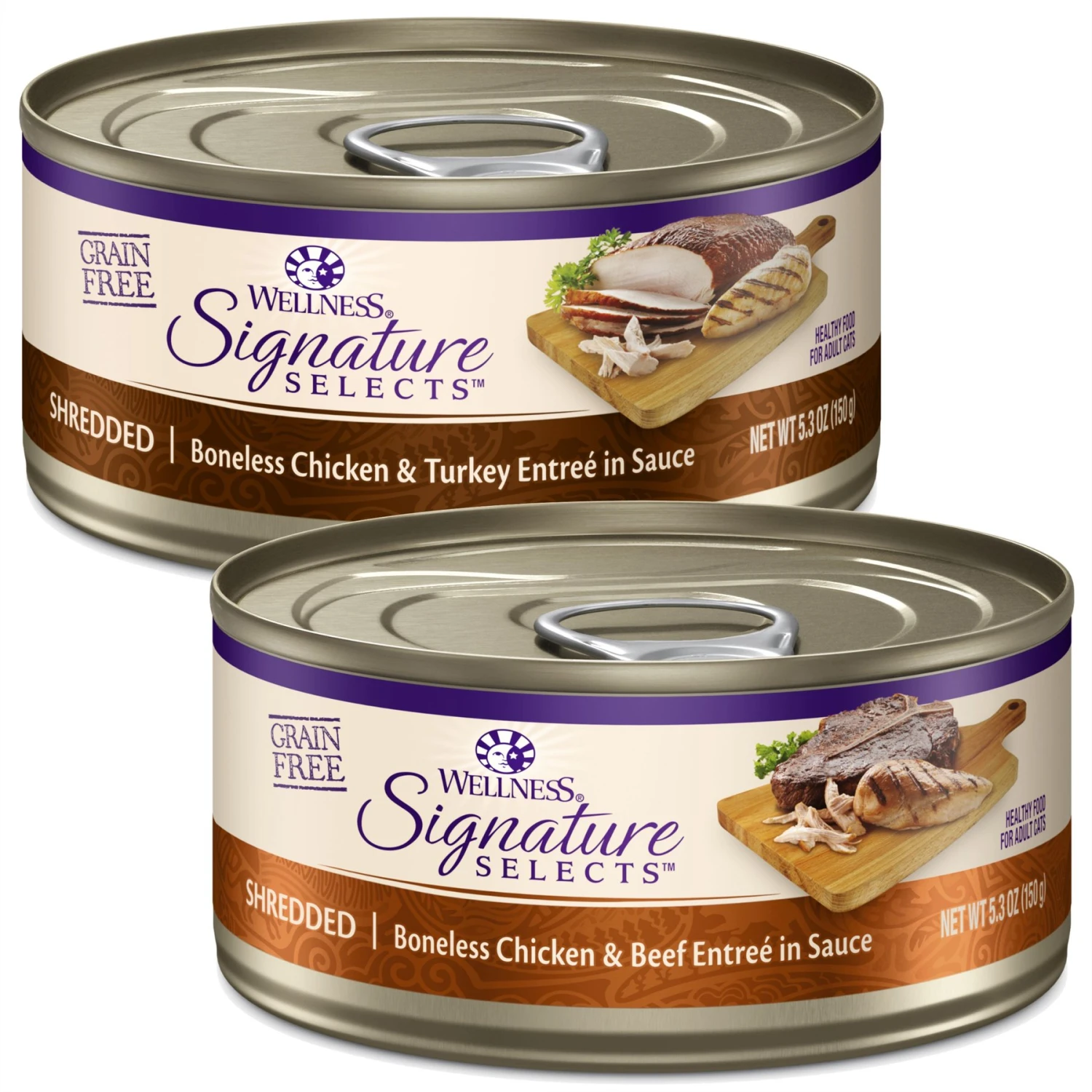Wellness CORE Signature Selects Shredded Boneless Chicken & Turkey Entree In Sauce Grain-Free Natural Canned Cat Food & Wellness CORE Signature Selects Shredded Boneless Chicken & Beef Entree In Sauce Grain-Free Canned Cat Food 1 Wellness CORE Signature Selects Shredded Boneless Chicken & Turkey Entree In Sauce Grain-Free Natural Canned Cat Food & Wellness CORE Signature Selects Shredded Boneless Chicken & Beef Entree In Sauce Grain-Free Canned Cat Food