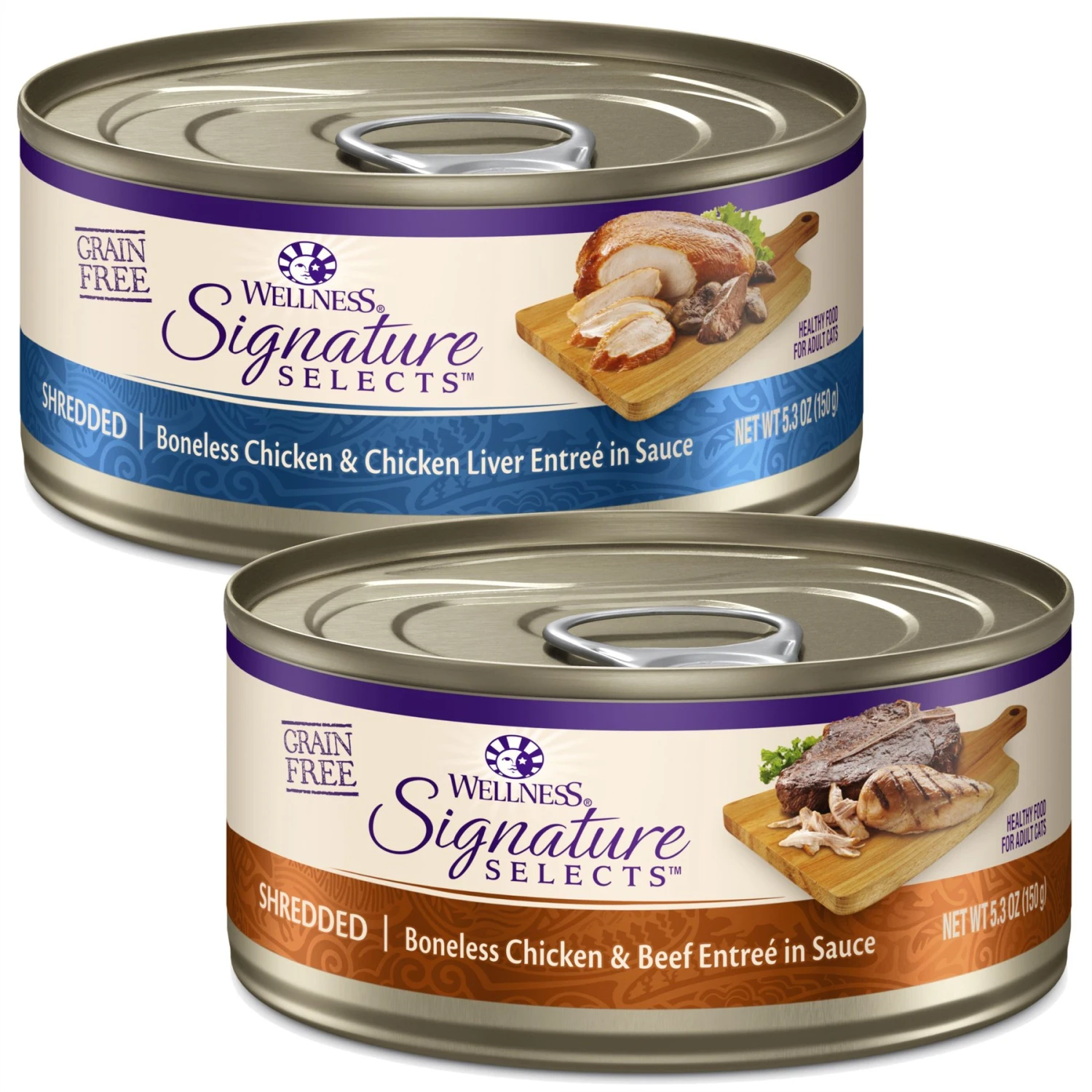 Wellness CORE Signature Selects Shredded Boneless Chicken & Chicken Liver Entree In Sauce Grain-Free Natural Canned Cat Food & Wellness CORE Signature Selects Shredded Boneless Chicken & Beef Entree In Sauce Grain-Free Canned Cat Food 1 Wellness CORE Signature Selects Shredded Boneless Chicken & Chicken Liver Entree In Sauce Grain-Free Natural Canned Cat Food & Wellness CORE Signature Selects Shredded Boneless Chicken & Beef Entree In Sauce Grain-Free Canned Cat Food