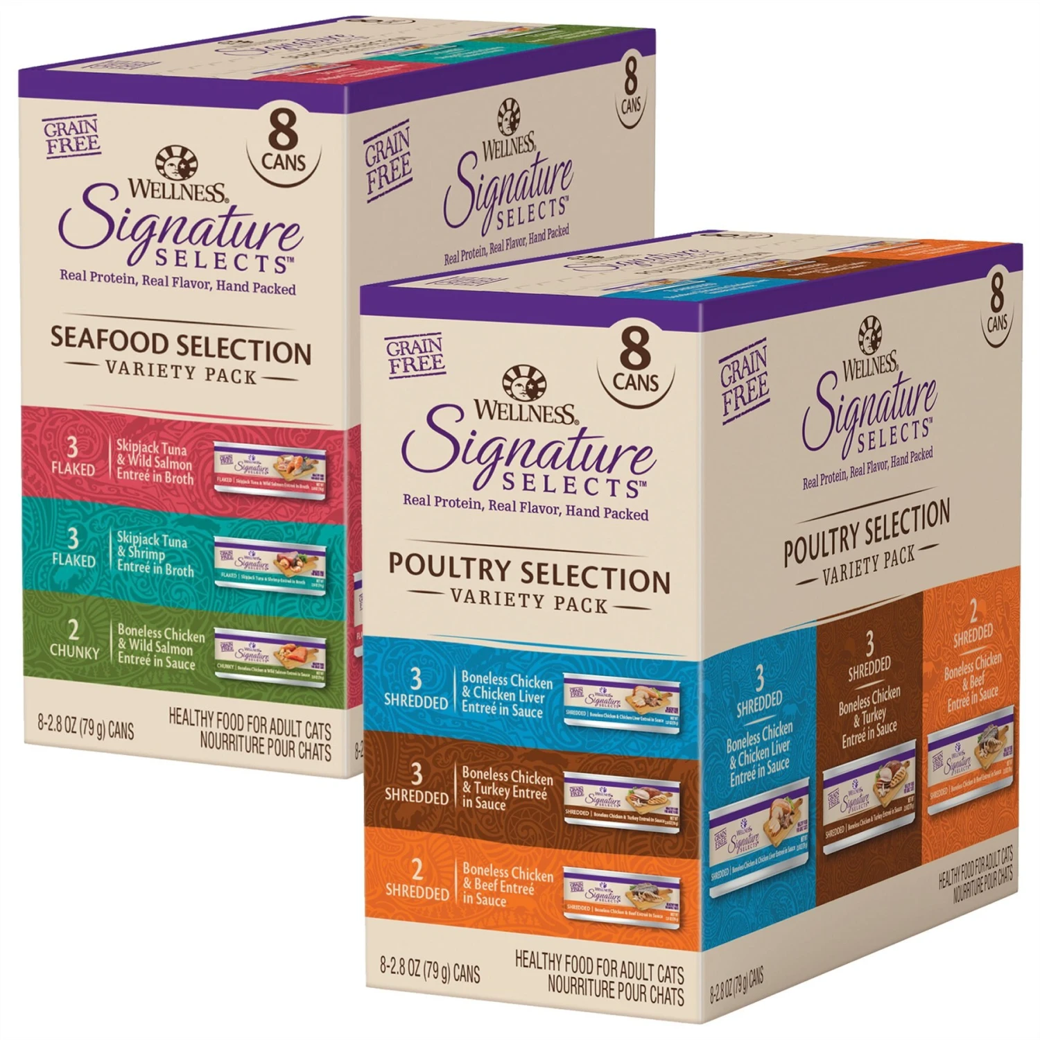Wellness CORE Signature Selects Seafood Selection Variety Pack Canned Cat Food, 2.8-oz, Case Of 8 & Wellness CORE Signature Selects Poultry Selection Variety Pack Canned Cat Food 1 Wellness CORE Signature Selects Seafood Selection Variety Pack Canned Cat Food, 2.8-oz, Case Of 8 & Wellness CORE Signature Selects Poultry Selection Variety Pack Canned Cat Food