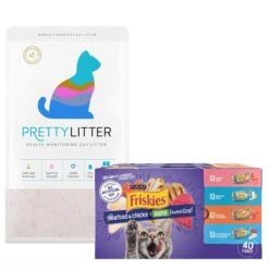 Purina Friskies Seafood & Chicken Pate Favorites Variety Pack Wet Cat Food, 5.5-oz Can, Case Of 40 & PrettyLitter Health Monitoring Cat Litter