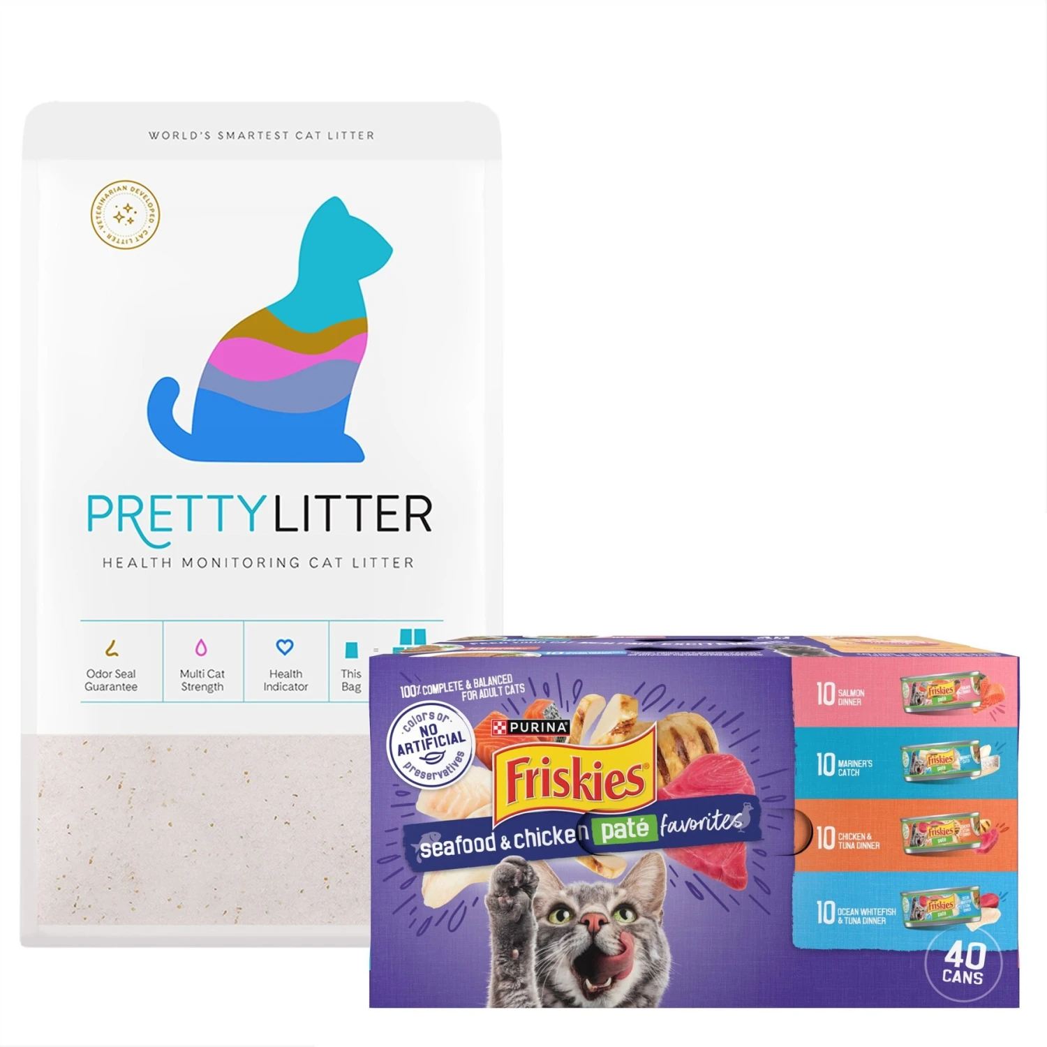Purina Friskies Seafood & Chicken Pate Favorites Variety Pack Wet Cat Food, 5.5-oz Can, Case Of 40 & PrettyLitter Health Monitoring Cat Litter 1 Purina Friskies Seafood & Chicken Pate Favorites Variety Pack Wet Cat Food, 5.5-oz Can, Case Of 40 & PrettyLitter Health Monitoring Cat Litter