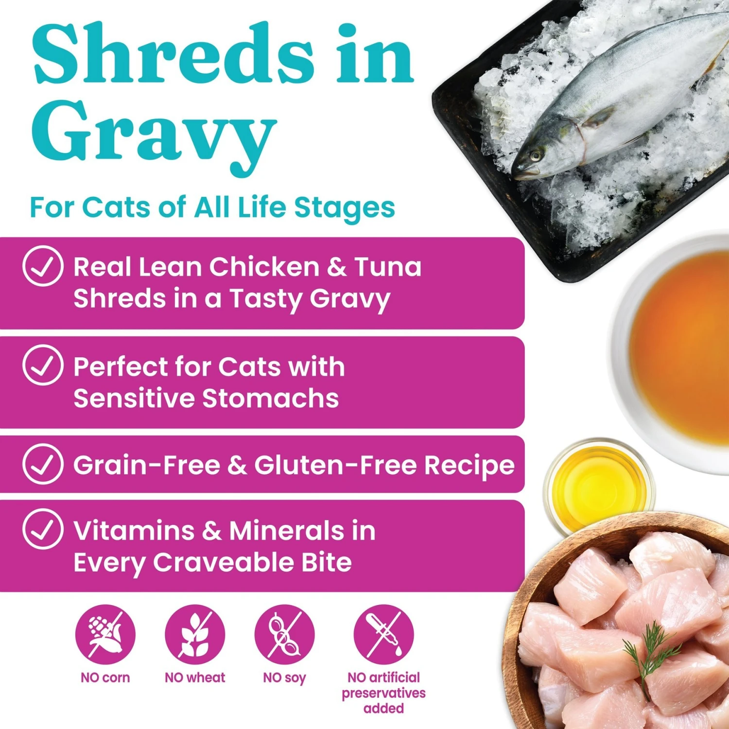 Solid Gold Nature's Harmony Chicken & Tuna Recipe In Gravy Grain-Free Wet Cat Food, 2.8-oz Can, 24 Count 2 Solid Gold Nature's Harmony Chicken & Tuna Recipe In Gravy Grain-Free Wet Cat Food, 2.8-oz Can, 24 Count - Image 2