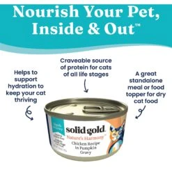Solid Gold Nature's Harmony Chicken & Pumpkin Recipe In Gravy Grain-Free Wet Cat Food, 2.8-oz Can, 24 Count 9 Solid Gold Nature's Harmony Chicken & Pumpkin Recipe In Gravy Grain-Free Wet Cat Food, 2.8-oz Can, 24 Count -Wellness Sales 739158 PT2. AC SS1800 V1670943104