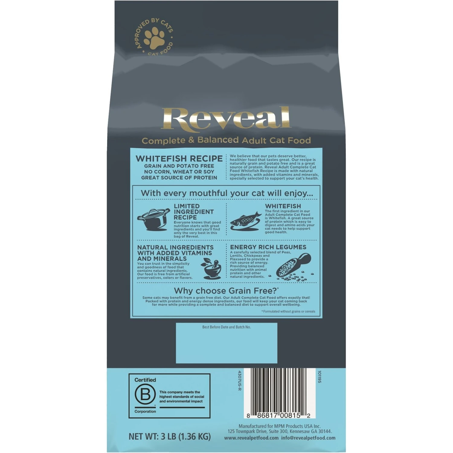 Reveal Natural Complete & Balanced Grain-Free Whitefish Recipe Dry Cat Food, 3-lb Bag 2 Reveal Natural Complete & Balanced Grain-Free Whitefish Recipe Dry Cat Food, 3-lb Bag - Image 2