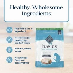 Blue Buffalo Basics Skin & Stomach Care Grain-Free Formula Fish & Potato Indoor Adult Dry Cat Food -Wellness Sales 75581 PT5. AC SS1800 V1646268086